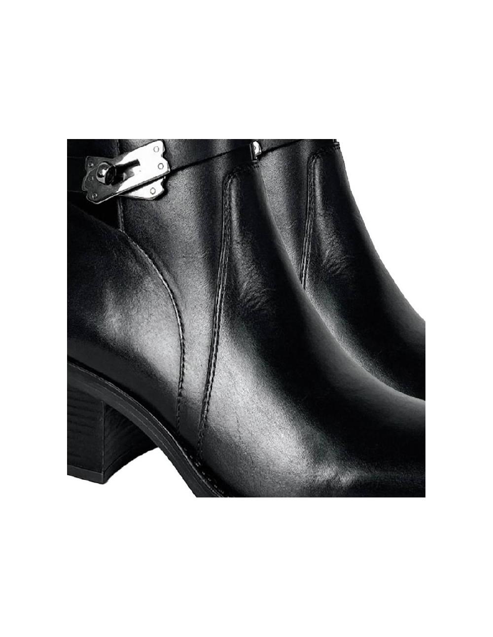 Ortiz & Reed Botines De Mujer De Piel Acabado A Mano Color Negro W-AMANOR-BLACK