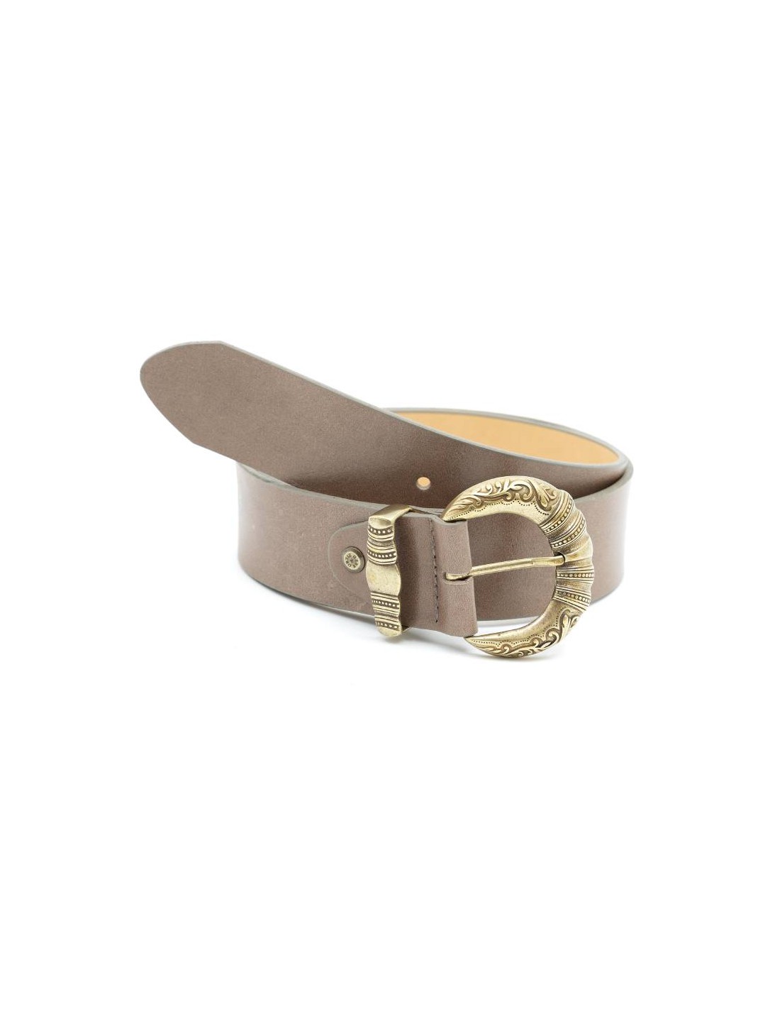 ortiz & reed Cinturón de mujer de piel con hebilla de fantasía color beige WB-SHELL-TAUPE