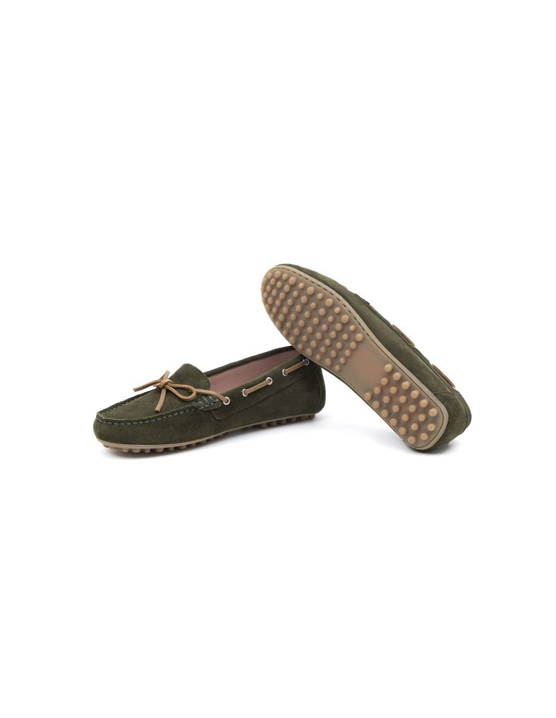 Ortiz & Reed Mocasines De Mujer De Ante Con Cordón De Piel Color Verde W-SIRON-MUSGO