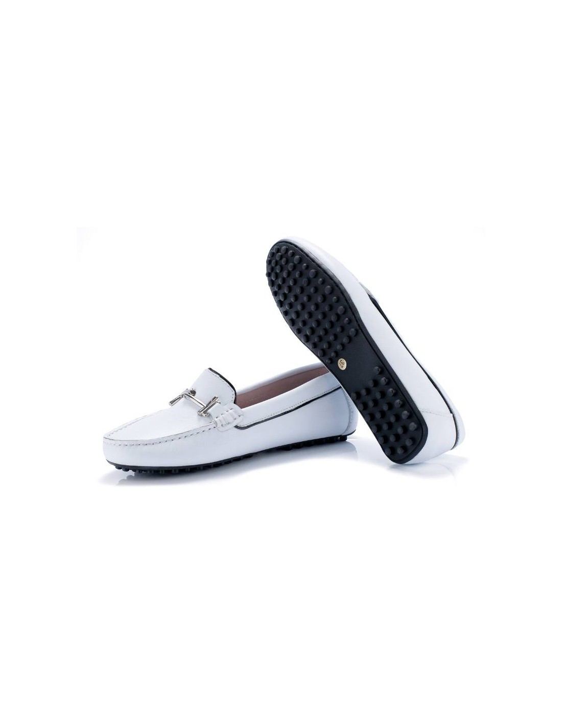 Ortiz & Reed Mocasines De Mujer De Piel Con Hebilla Color Blanco W-SARENOR-BLANCO