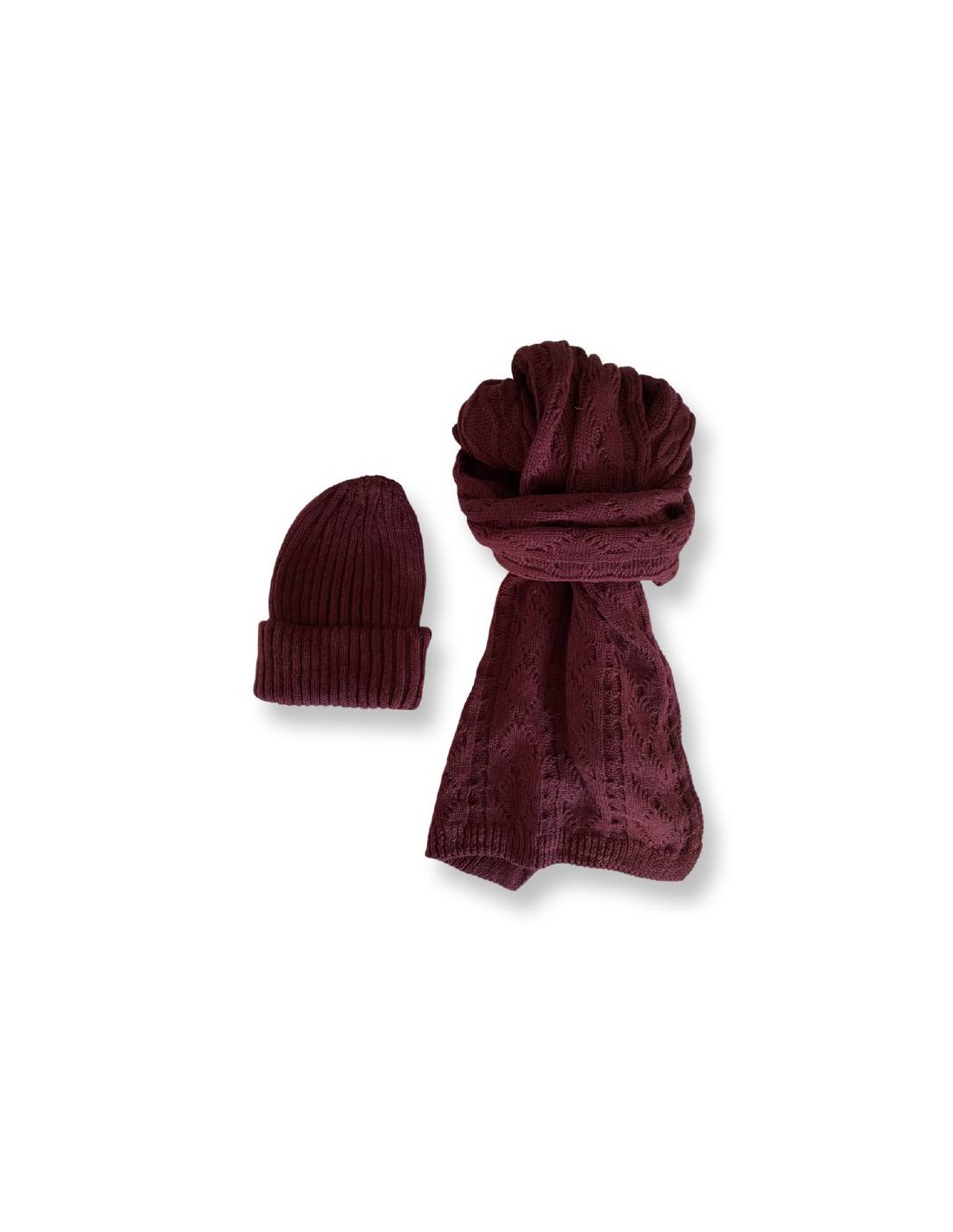 ortiz & reed Set de mujer tejida trenzado color burdeos SET-1719OR-GRANATE