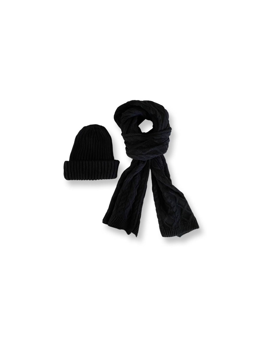 ortiz & reed Set de mujer tejida trenzado color negro SET-VALENTINA-NEGRO