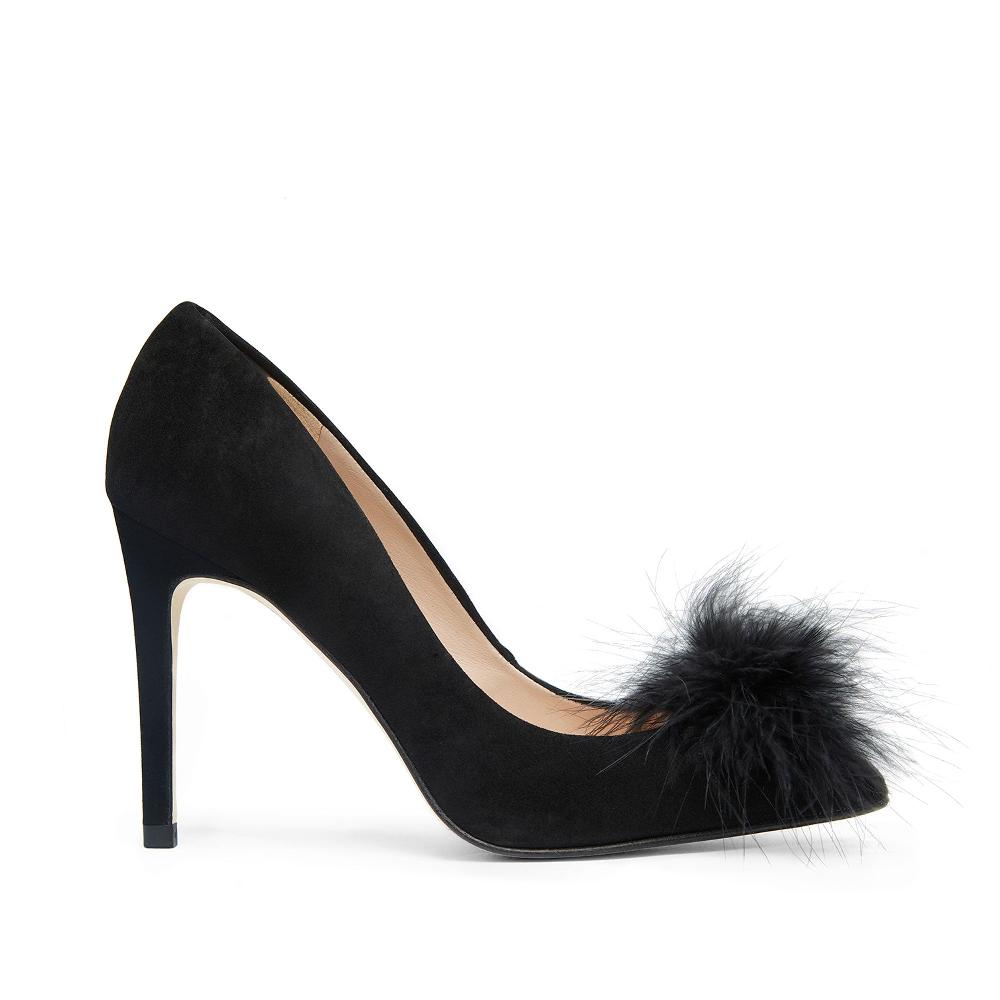 paco gil IRIS BLACK SUEDE/BLACK PLUMES