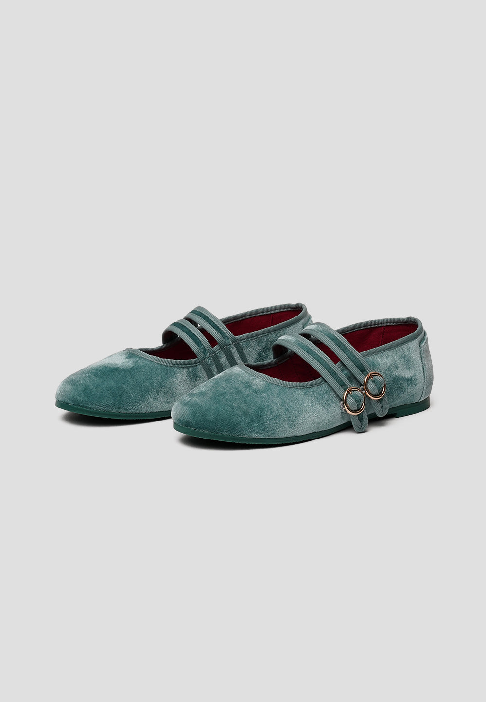 Paez MARY JANE DOUBLE STRAP VELVET BERYL GREEN