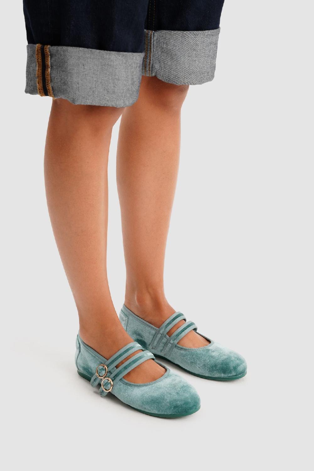 Paez MARY JANE DOUBLE STRAP VELVET BERYL GREEN