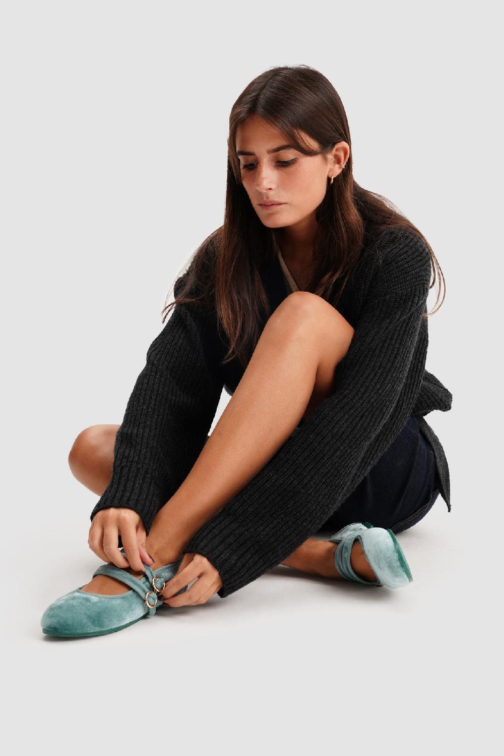 Paez MARY JANE DOUBLE STRAP VELVET BERYL GREEN