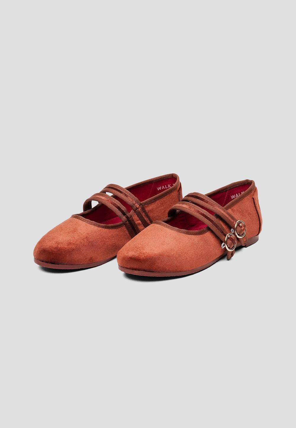 Paez MARY JANE DOUBLE STRAP VELVET BROWN