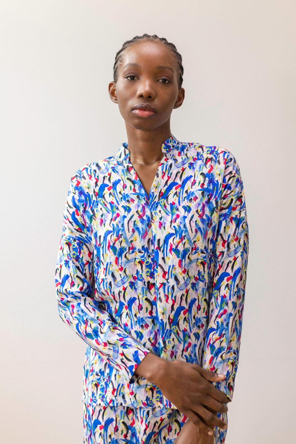 Pan Producto Básico Blusa Fluida Estampado De Colores