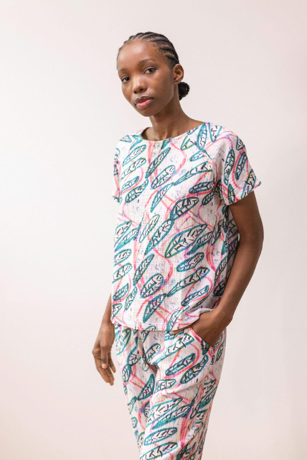 Pan Producto Básico Blusa Oversize Muselina Estampada