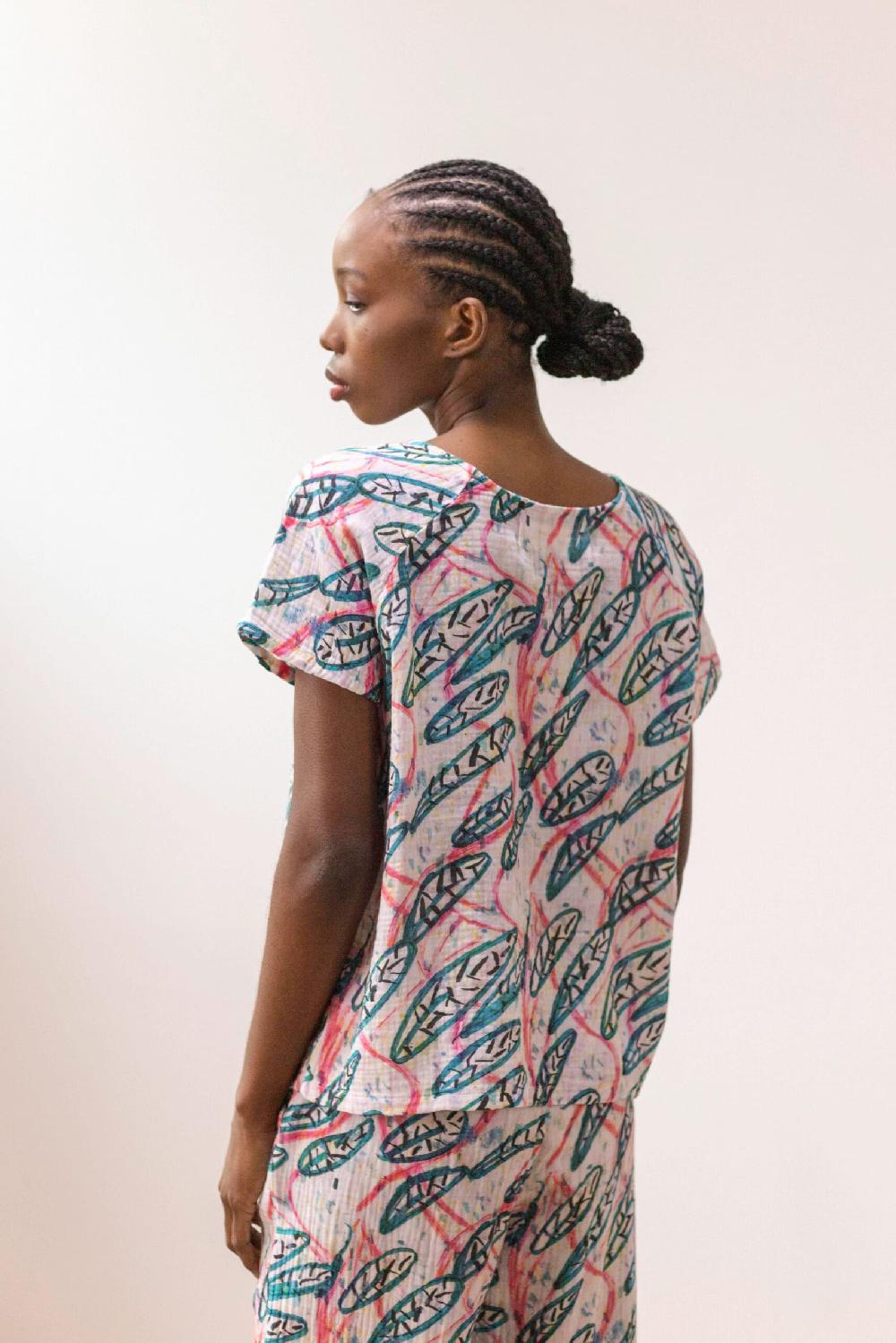 Pan Producto Básico Blusa Oversize Muselina Estampada