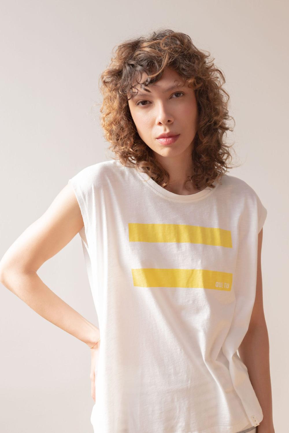 Pan Producto Básico Camiseta Blanca Rayas Amarillas