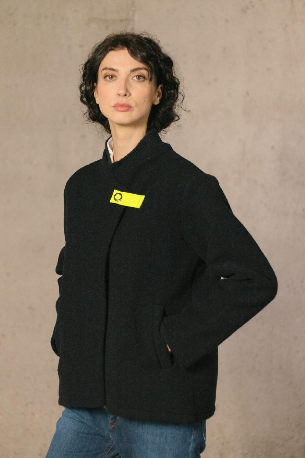 Pan Producto Básico Chaqueta Azul Marino Mezcla De Lana Cocida