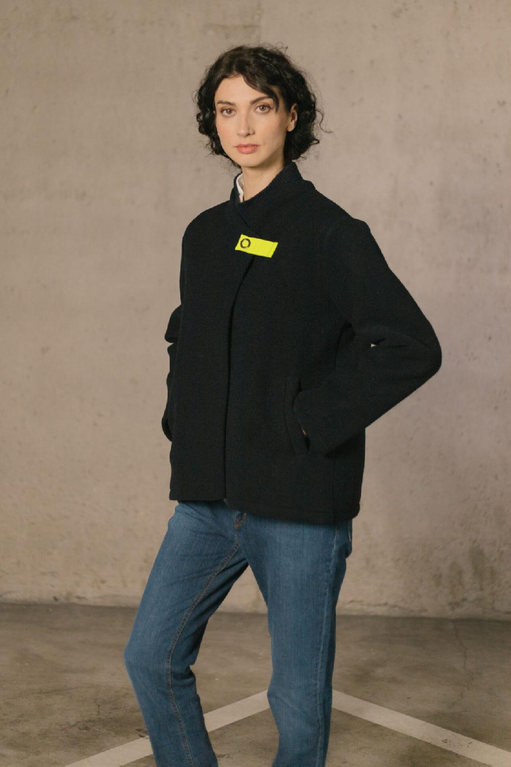 Pan Producto Básico Chaqueta Azul Marino Mezcla De Lana Cocida