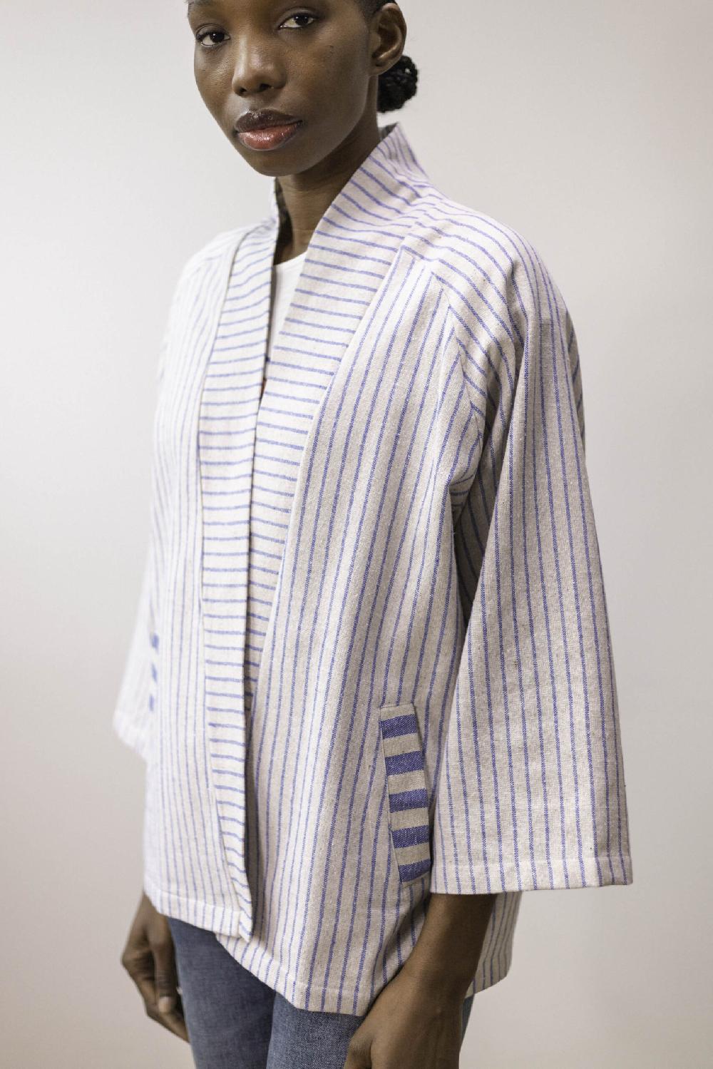 Pan Producto Básico Chaqueta Rayas Azules Tejido Rústico