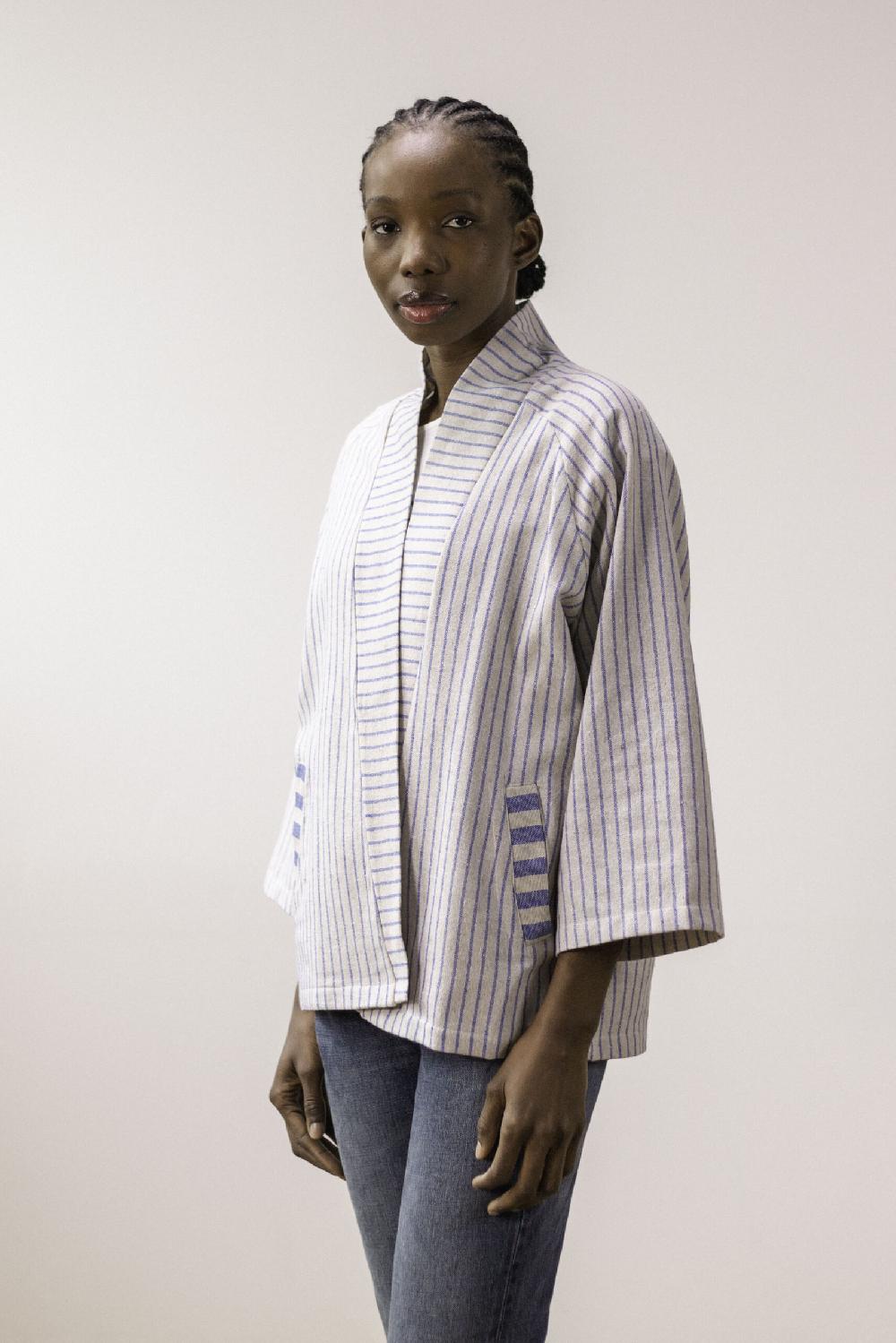 Pan Producto Básico Chaqueta Rayas Azules Tejido Rústico