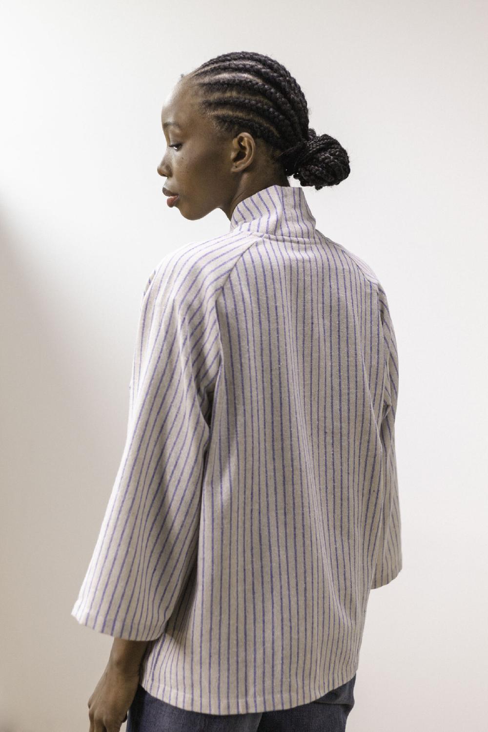 Pan Producto Básico Chaqueta Rayas Azules Tejido Rústico