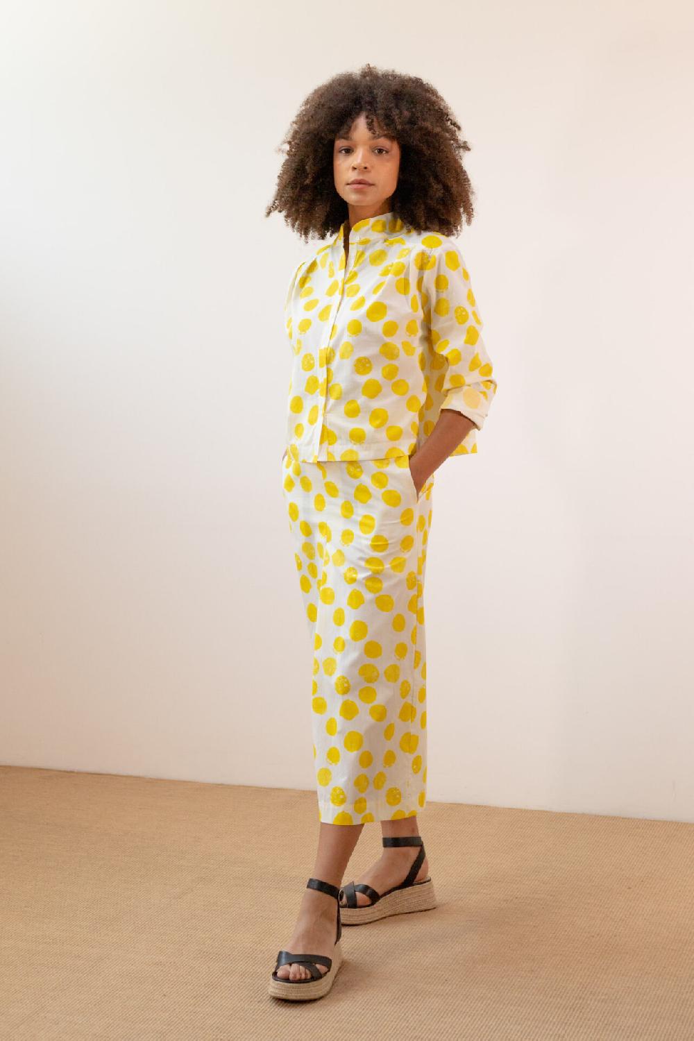 Pan Producto Básico Falda Estampada Topos Amarillos