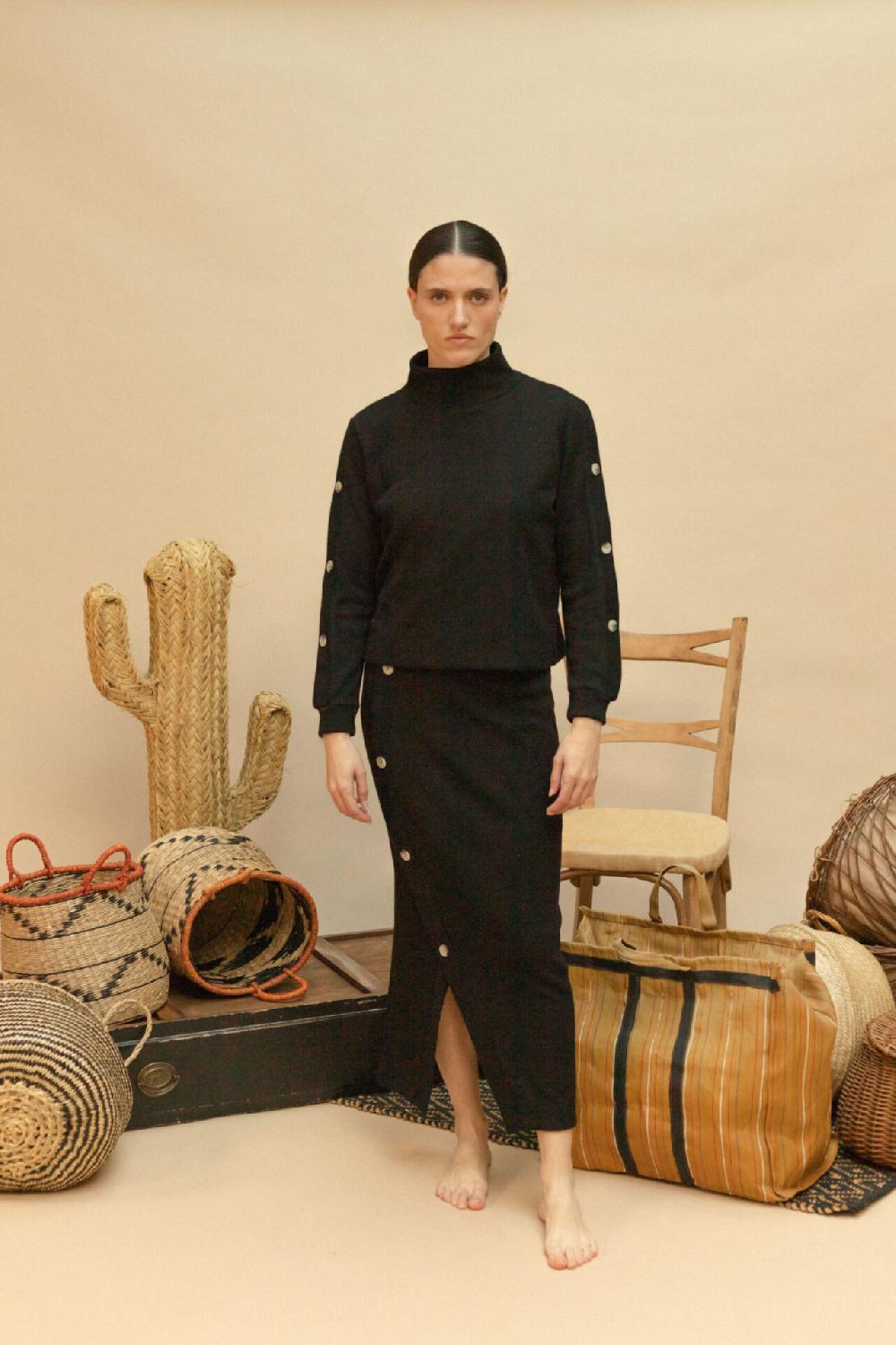 Pan Producto Básico Falda Negra De Tubo Corte Diagonal