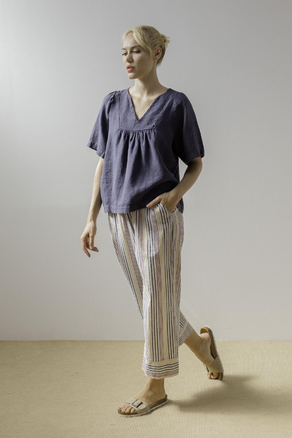 Pan Producto Básico Blusa Azul De Lino