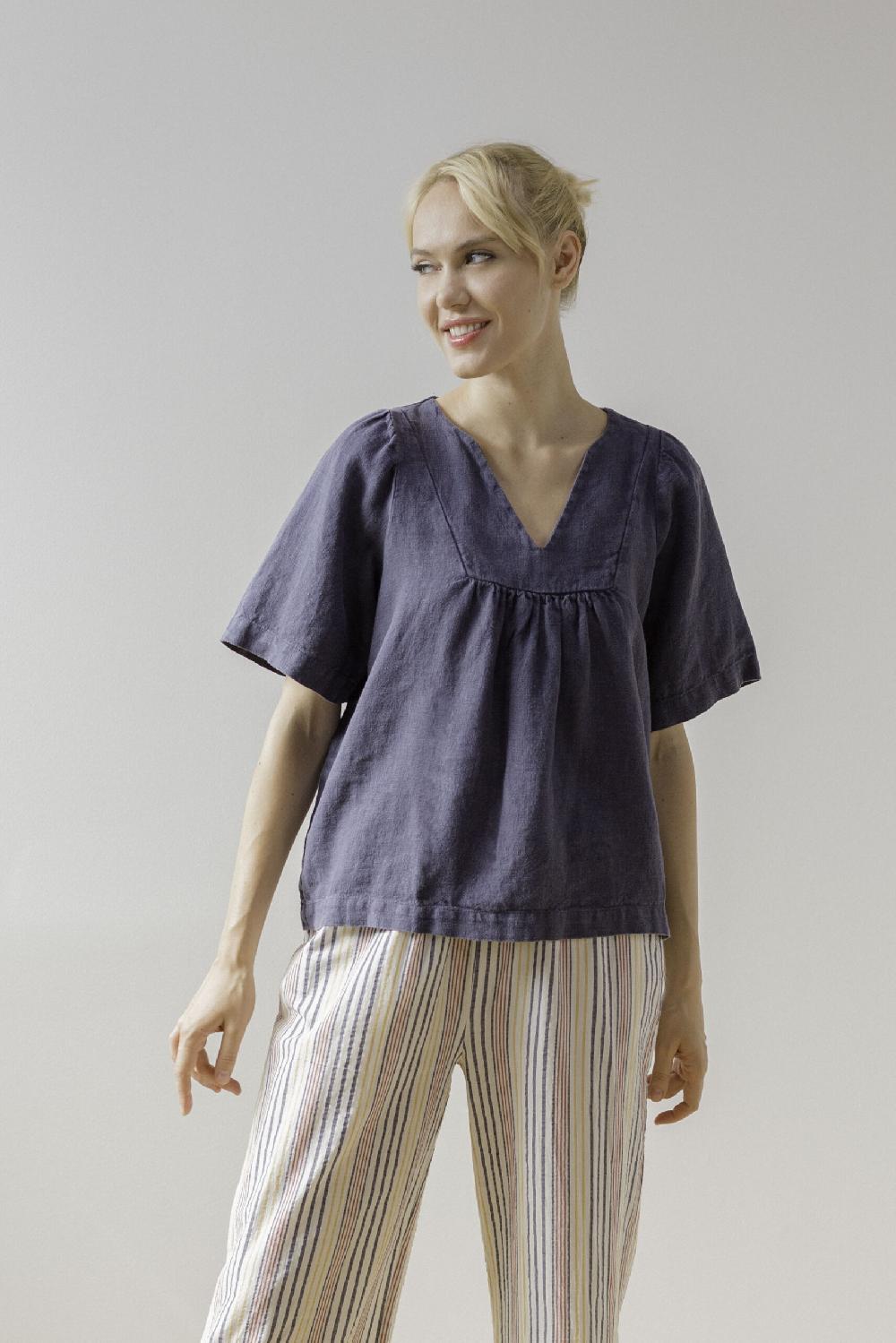 Pan Producto Básico Blusa Azul De Lino