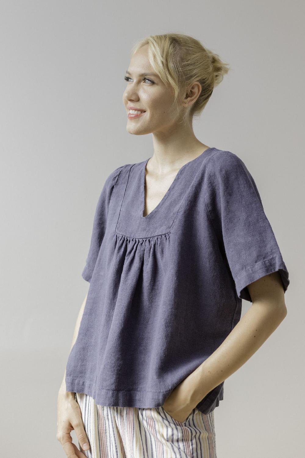 Pan Producto Básico Blusa Azul De Lino