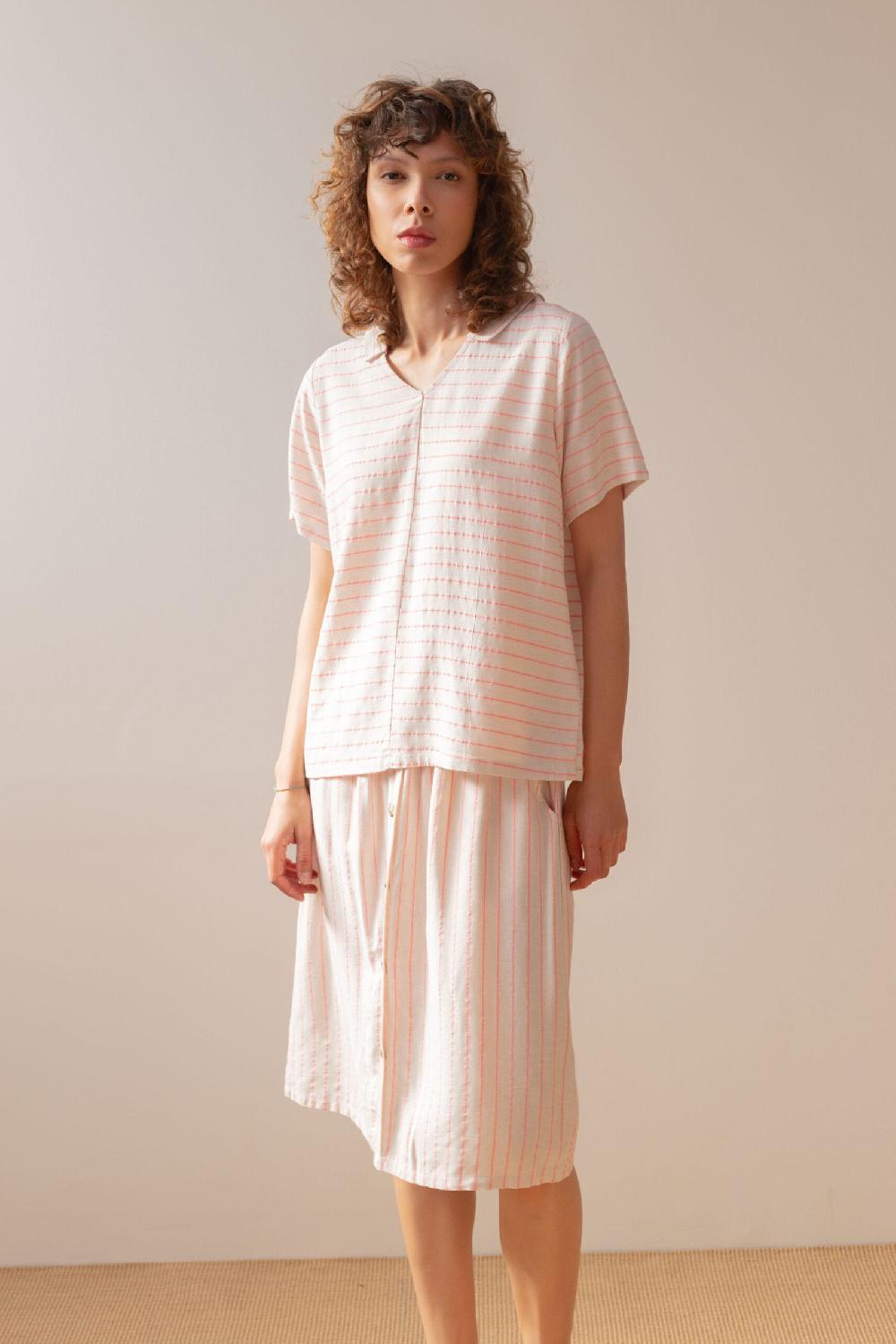 Pan Producto Básico Blusa Cruda De Rayas Rosas