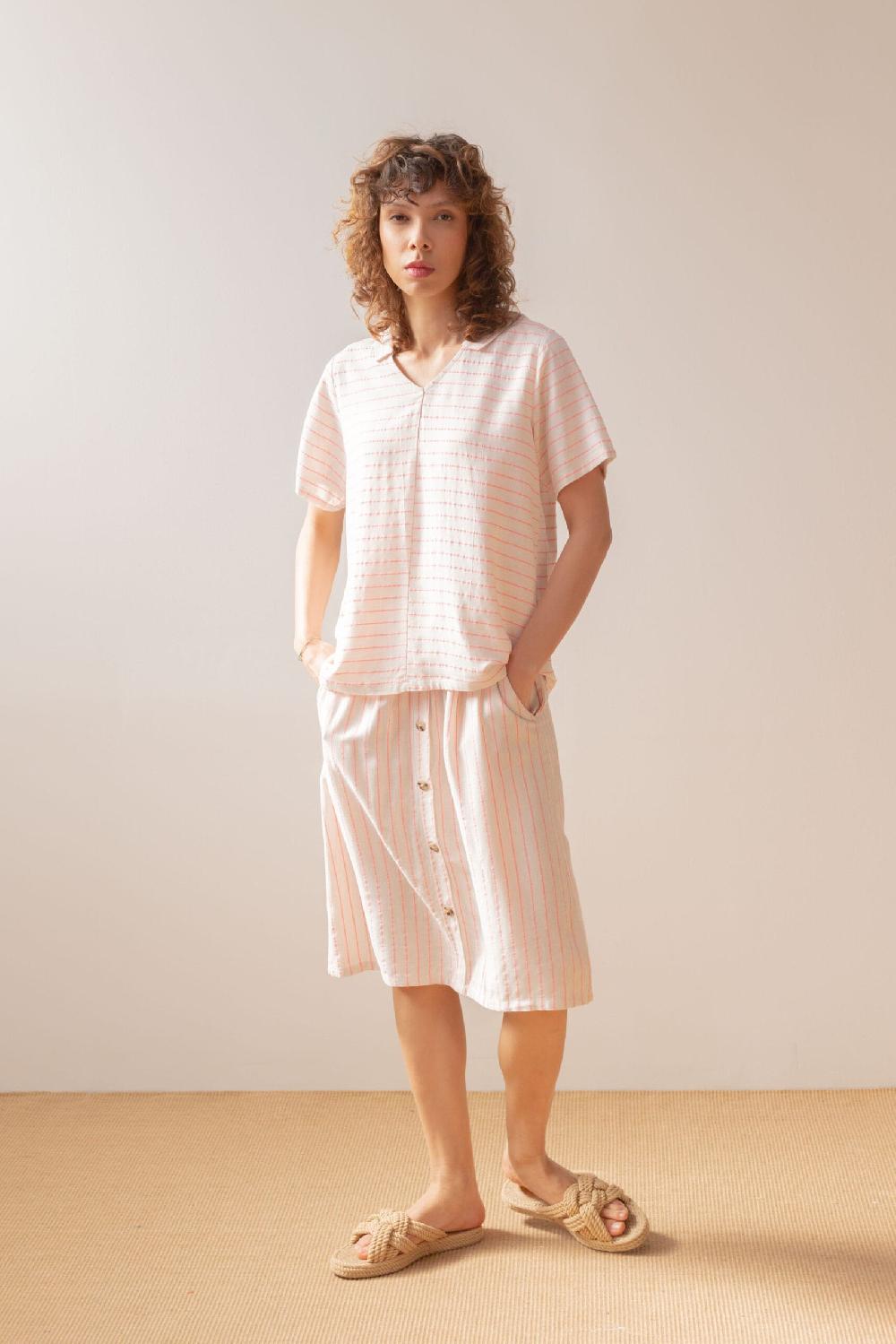 Pan Producto Básico Blusa Cruda De Rayas Rosas