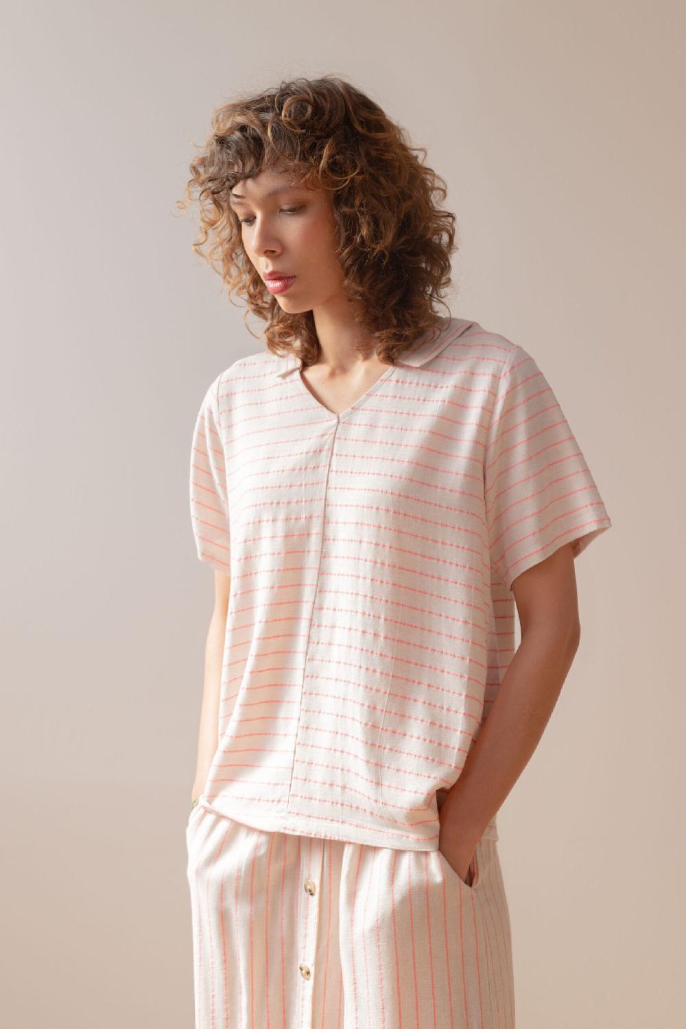 Pan Producto Básico Blusa Cruda De Rayas Rosas