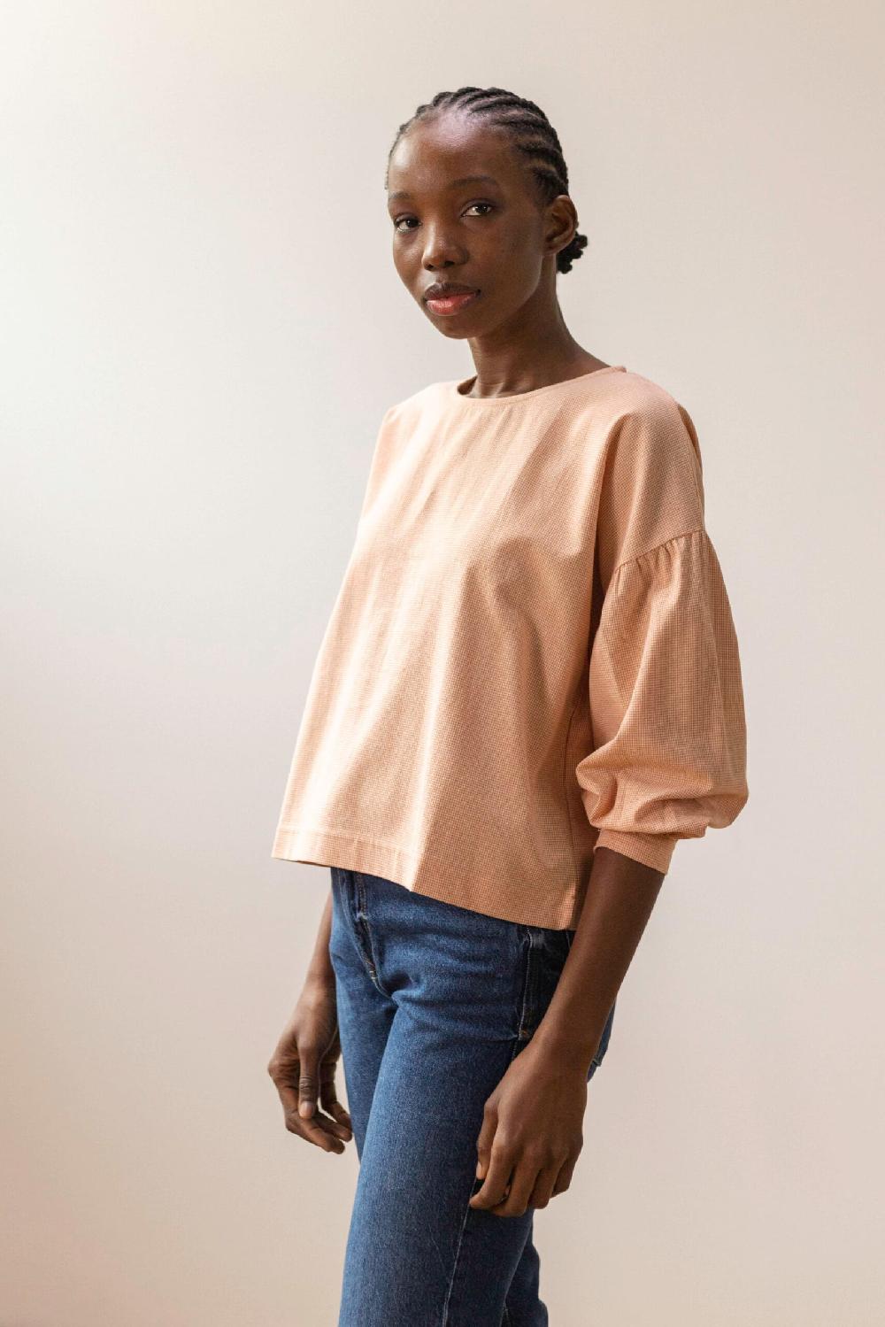 Pan Producto Básico Blusa Cuadritos Naranja