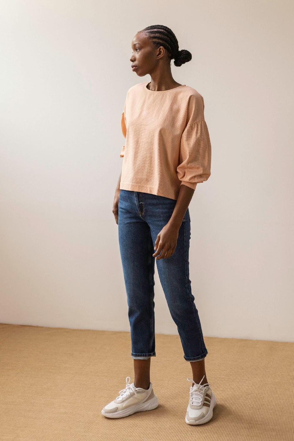 pan producto básico Blusa cuadritos naranja