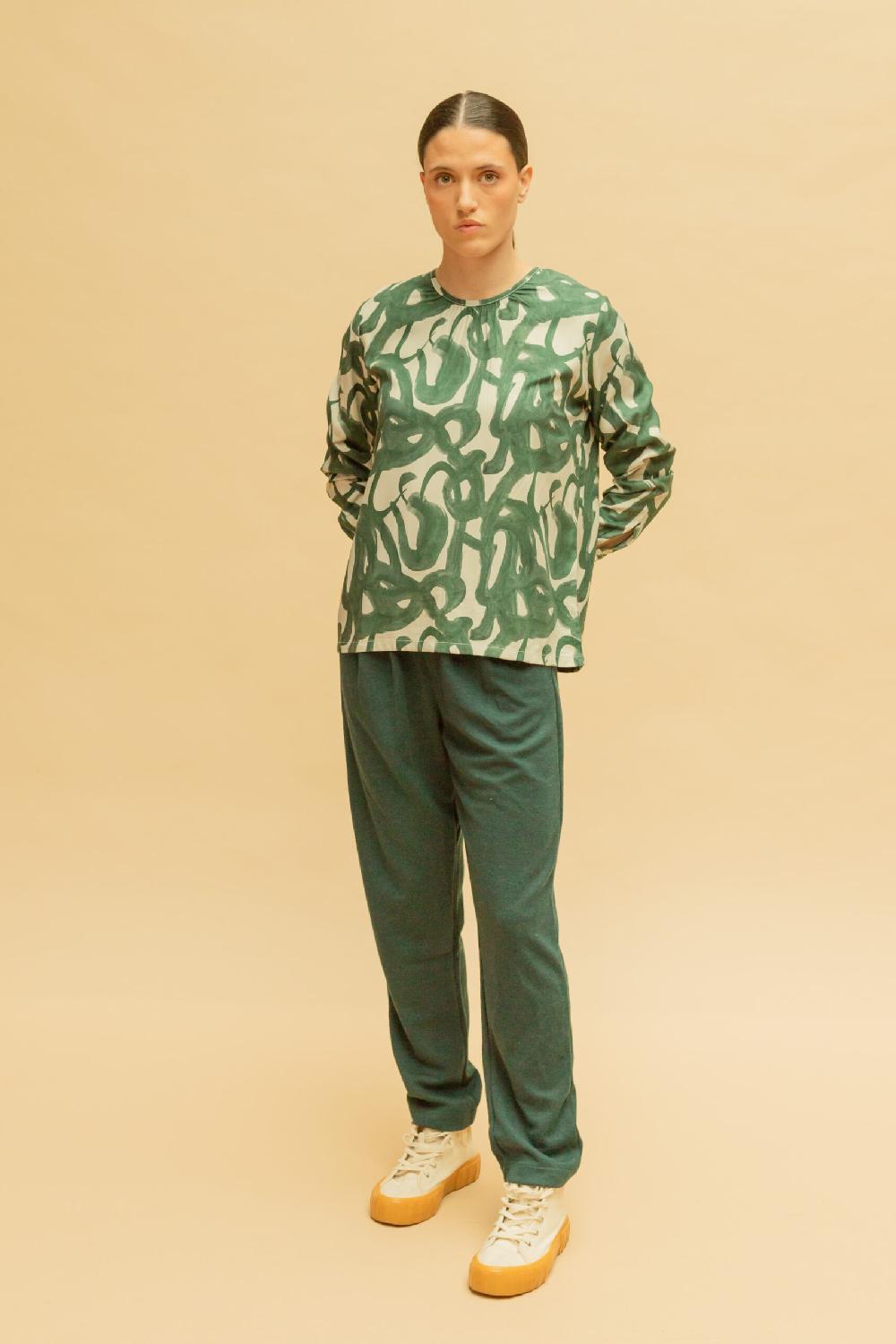 Pan Producto Básico Blusa Estampada Cuello Rizado