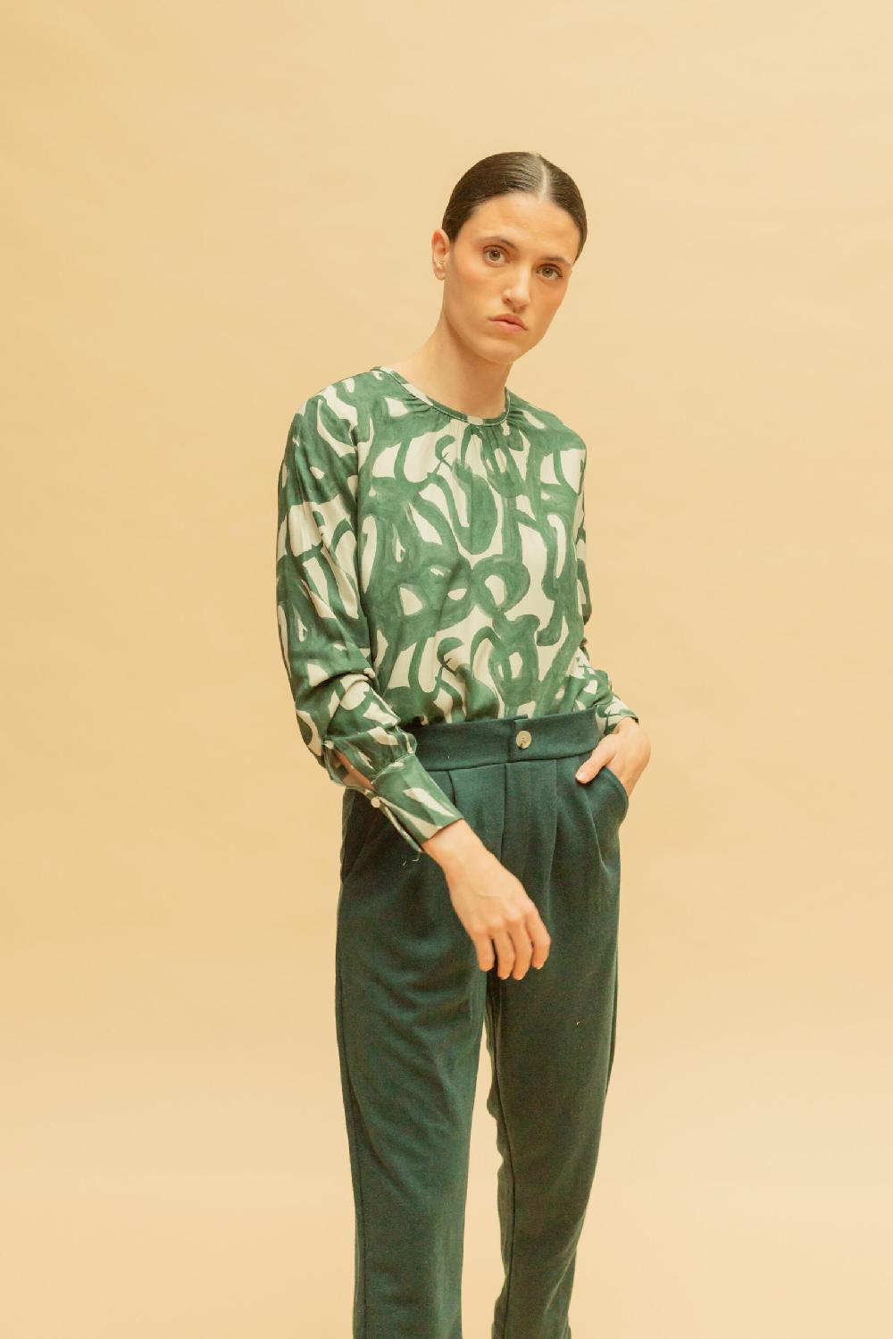 Pan Producto Básico Blusa Estampada Cuello Rizado