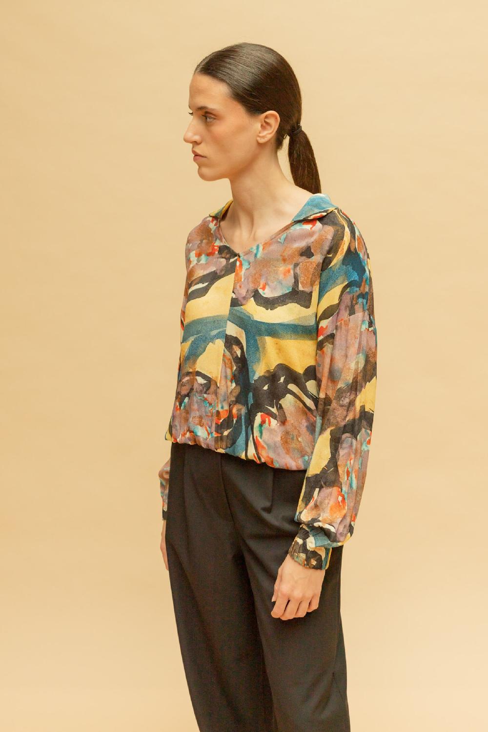 Pan Producto Básico Blusa Estampada Solapas