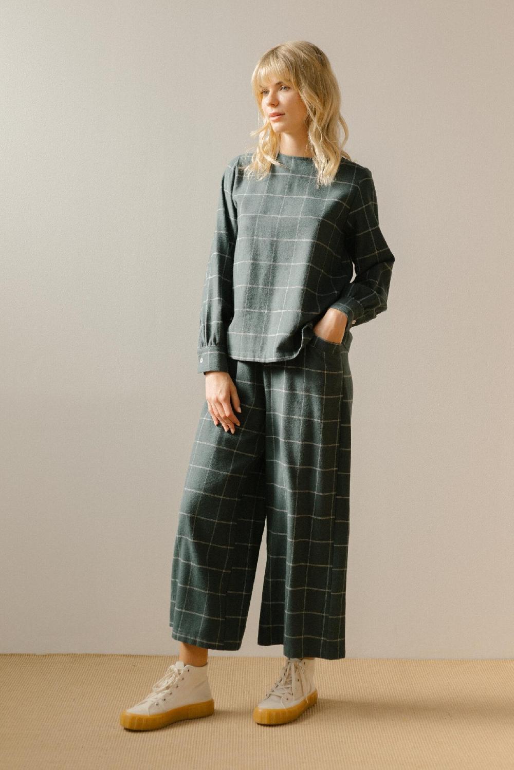 Pan Producto Básico Blusa Verde De Cuadros