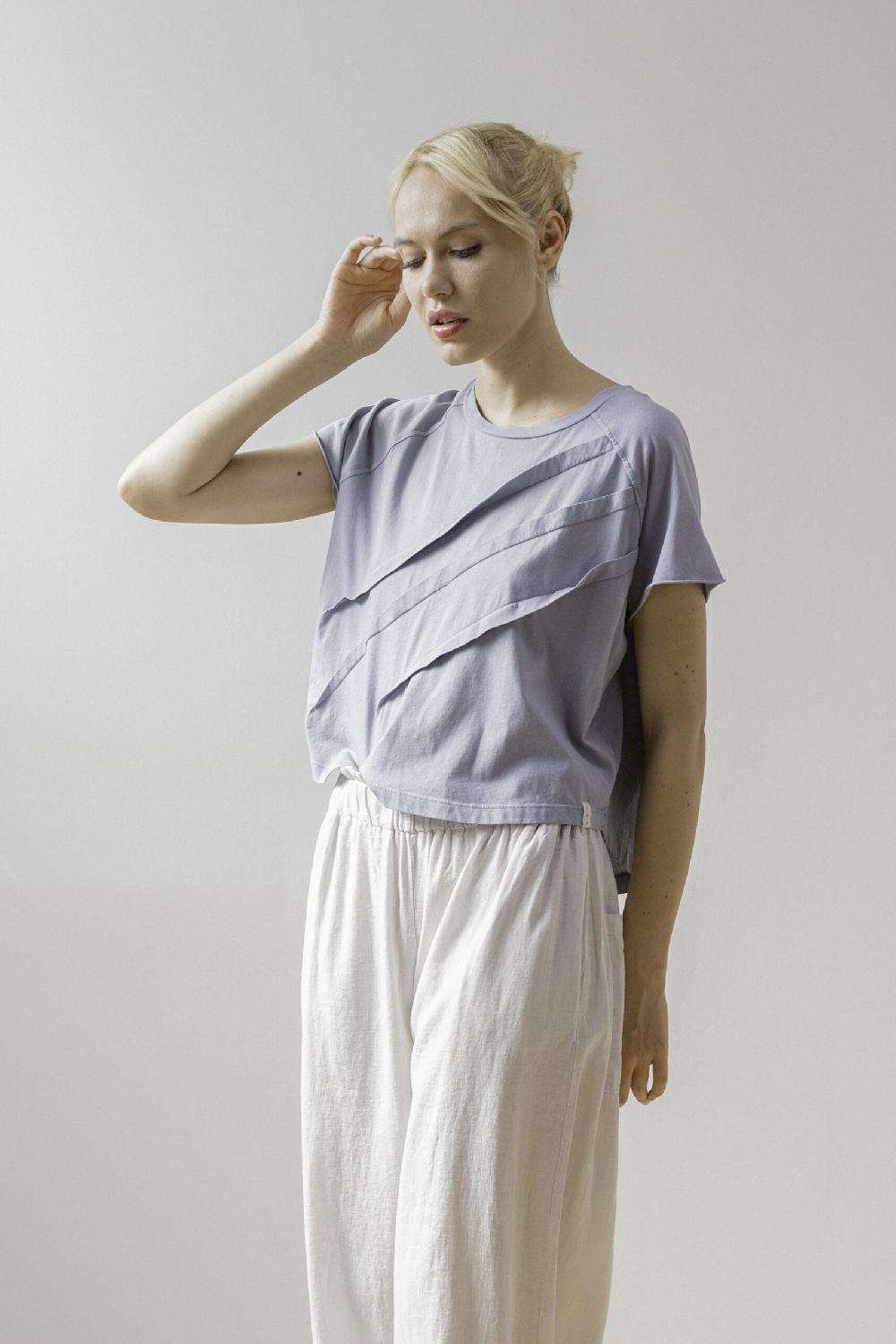 Pan Producto Básico Camiseta Azul Pliegues