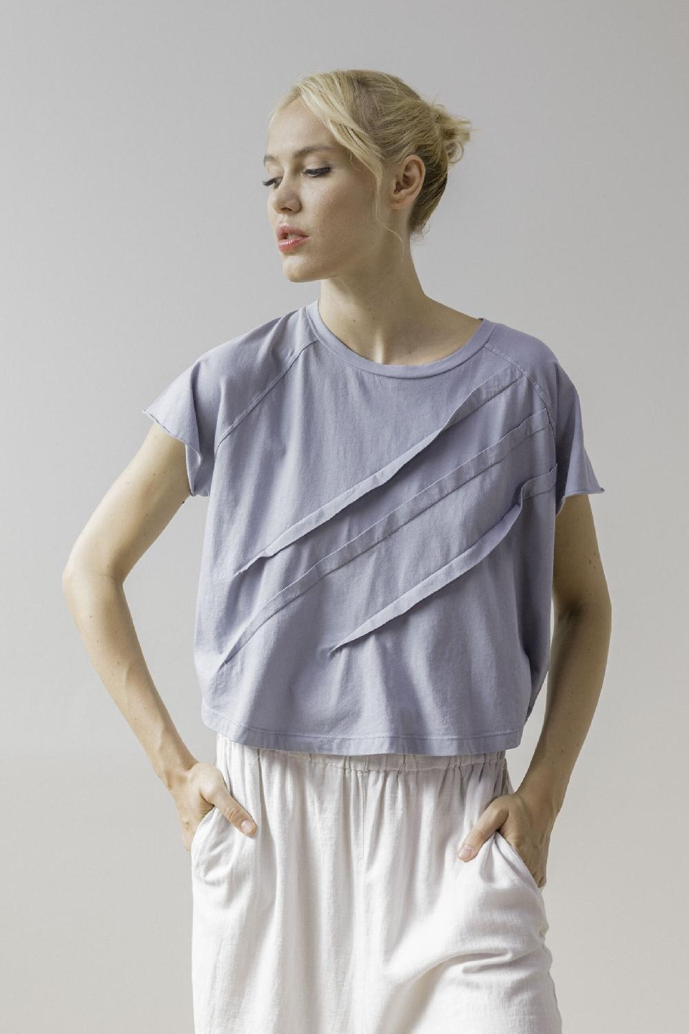 Pan Producto Básico Camiseta Azul Pliegues