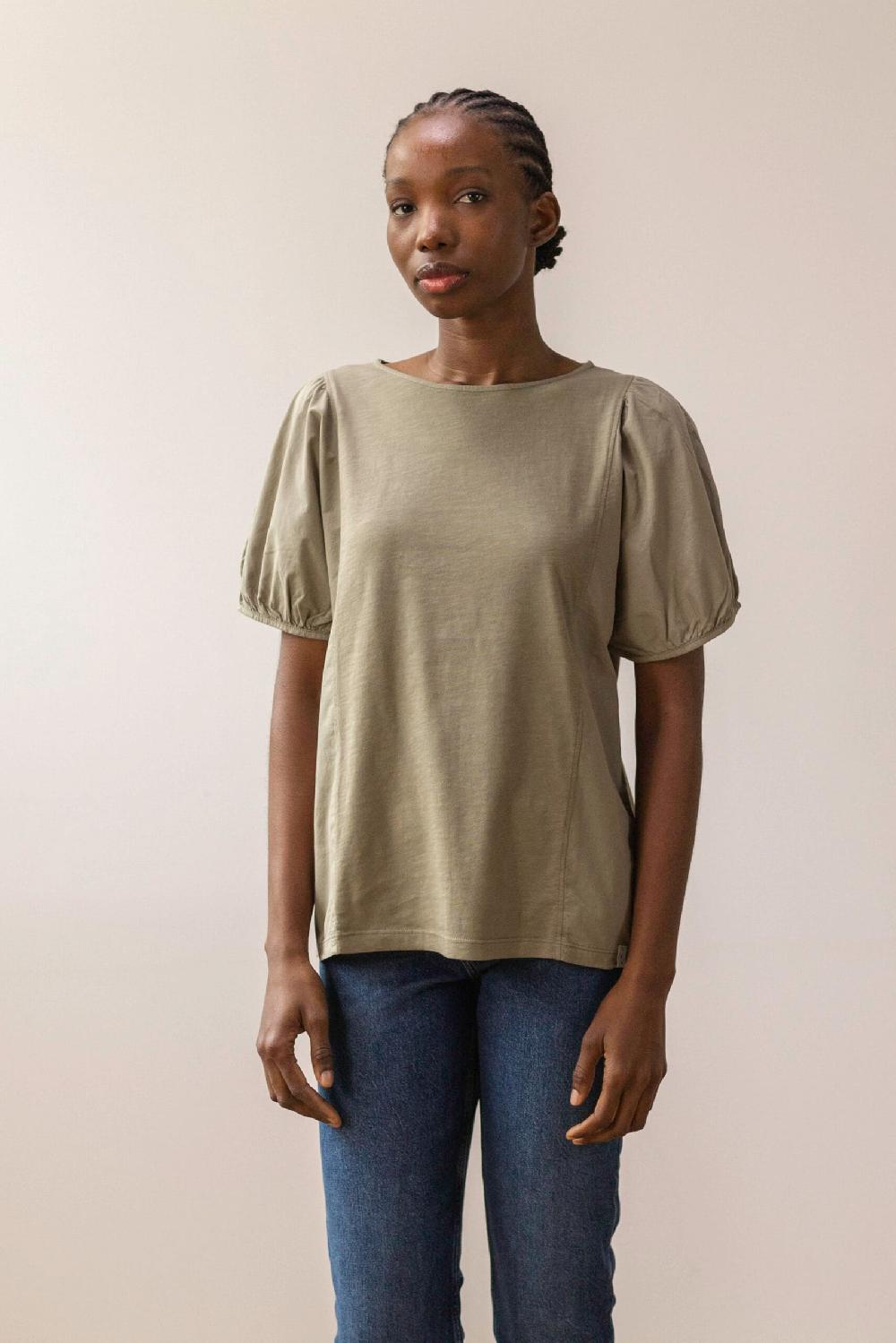 Pan Producto Básico Camiseta Caqui Mangas Farol