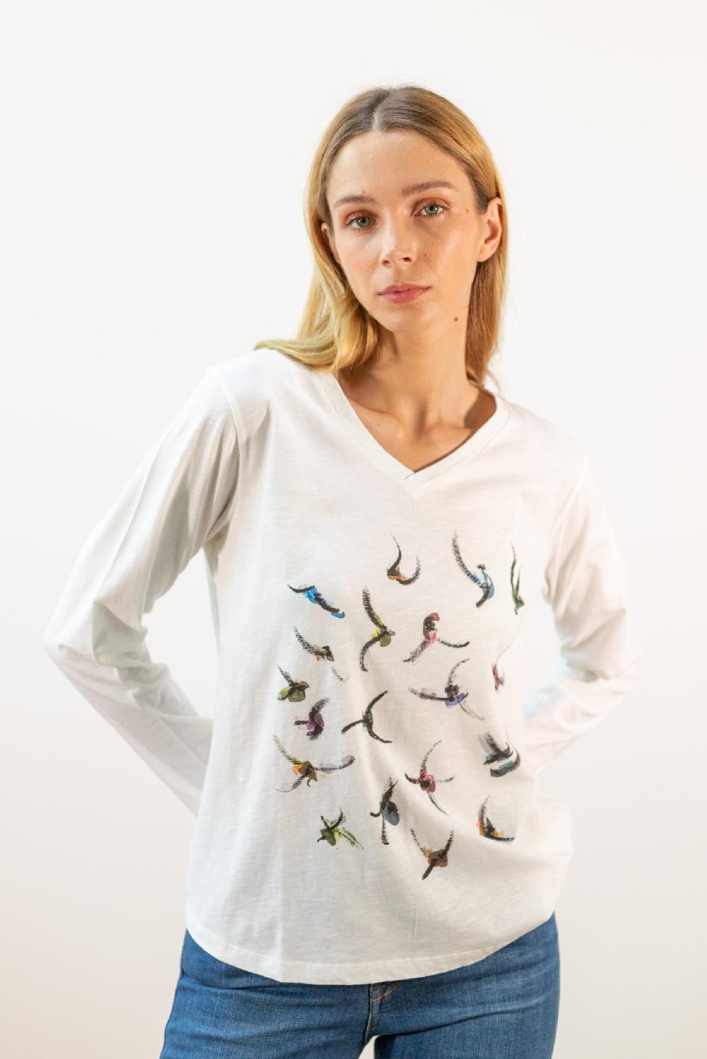 Pan Producto Básico Camiseta Manga Larga Pájaros