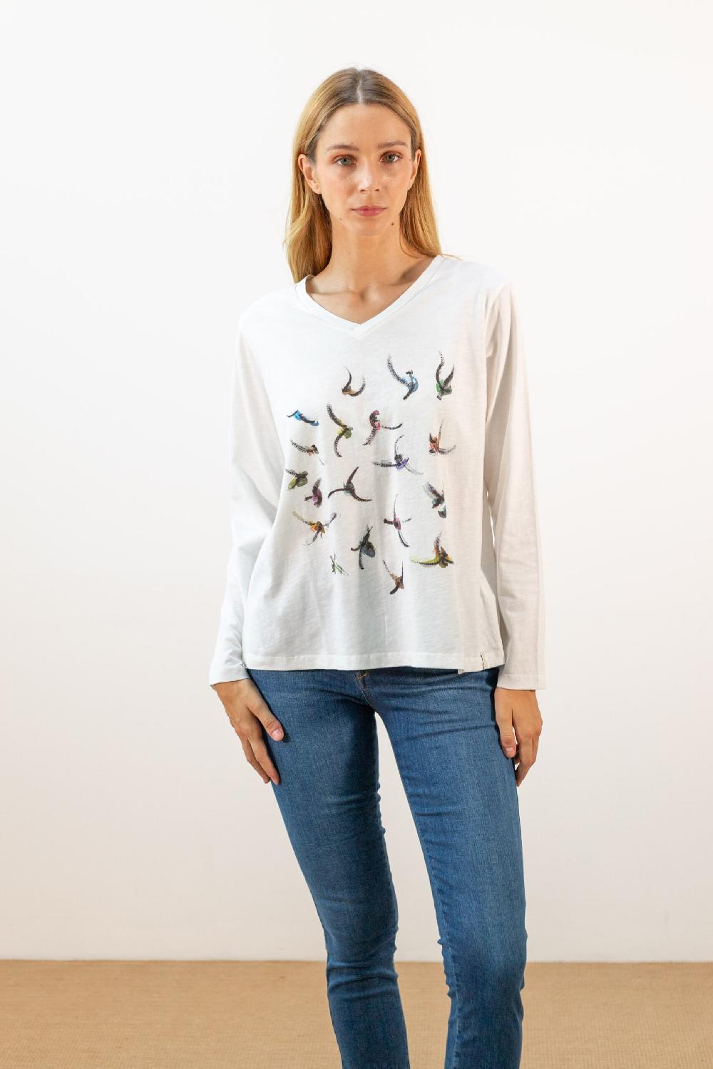 Pan Producto Básico Camiseta Manga Larga Pájaros