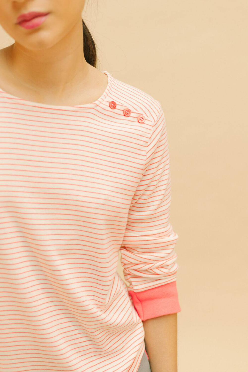 Pan Producto Básico Camiseta Rayas Rosas Y Botones