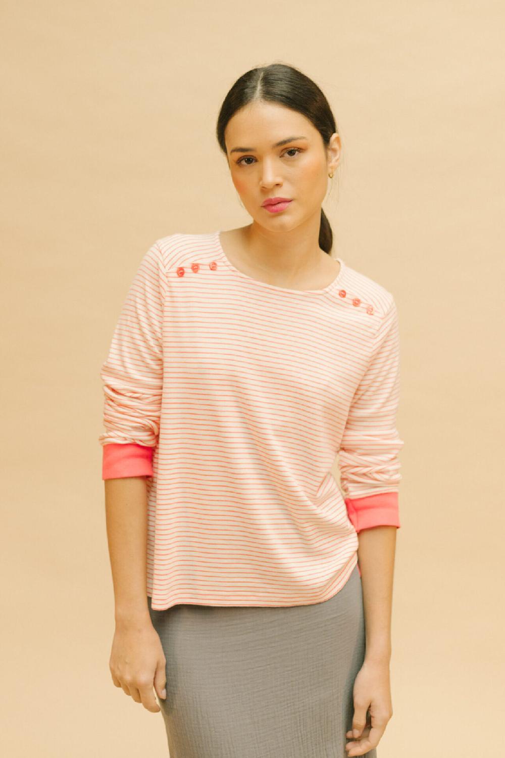 Pan Producto Básico Camiseta Rayas Rosas Y Botones