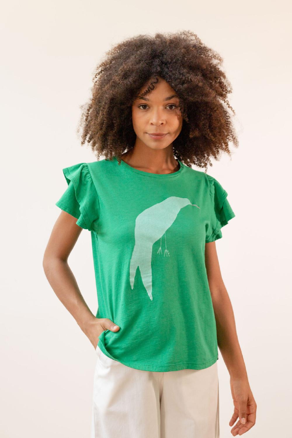 Pan Producto Básico Camiseta Verde Estampada