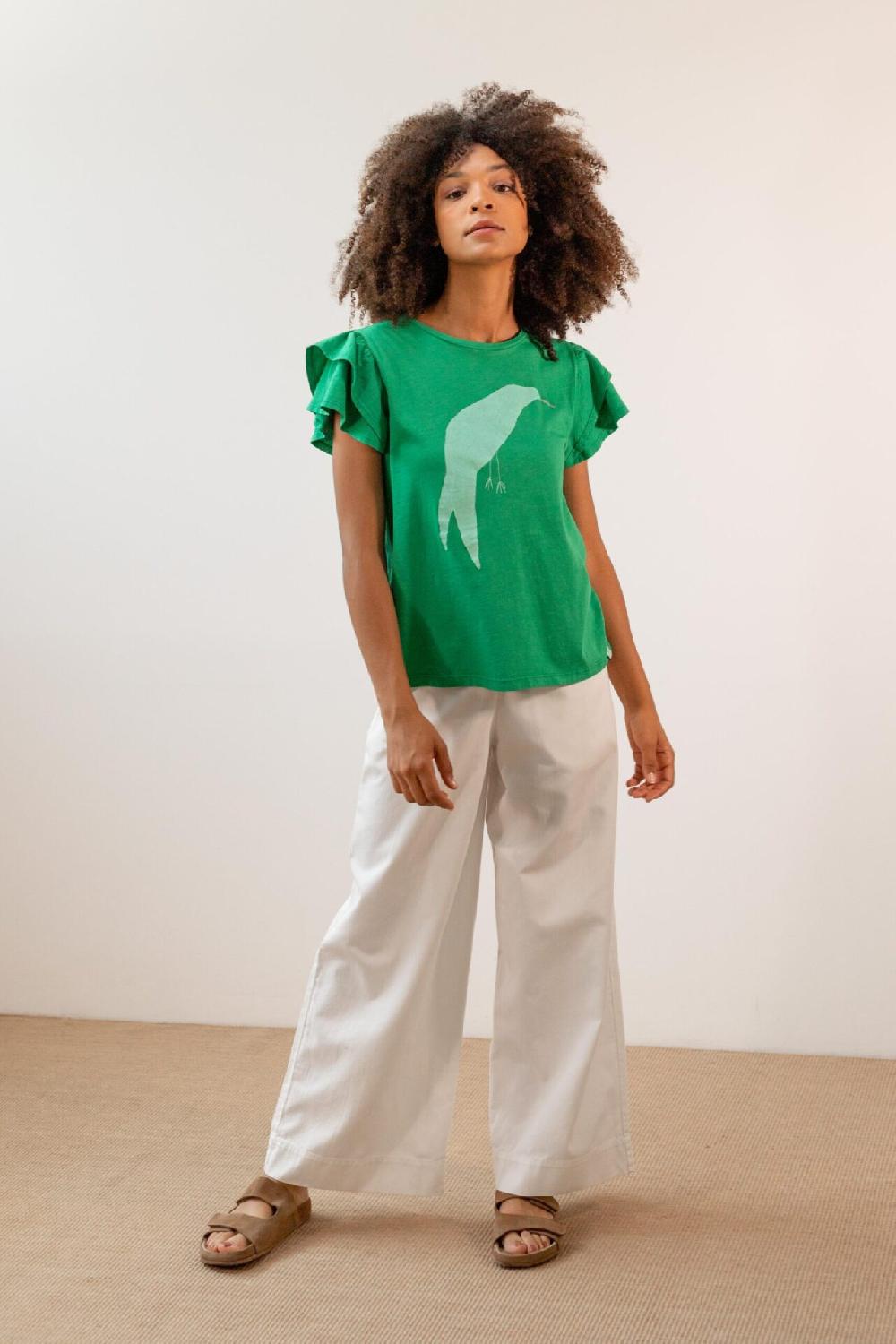 Pan Producto Básico Camiseta Verde Estampada