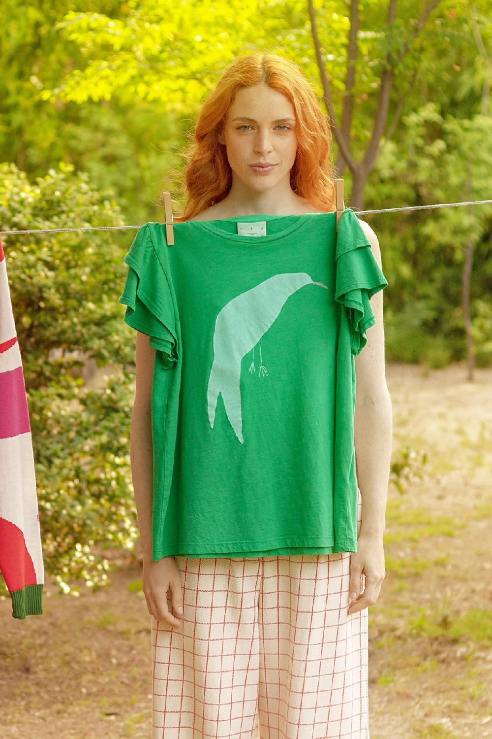 pan producto básico Camiseta verde estampada