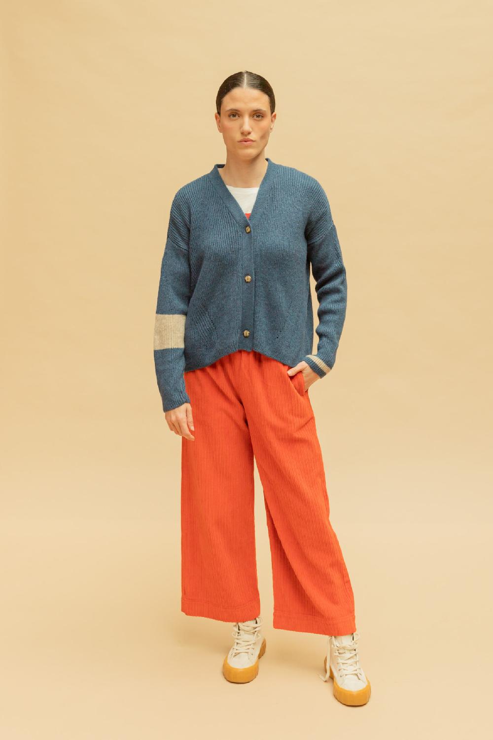 Pan Producto Básico Cárdigan Azul Y Tostado