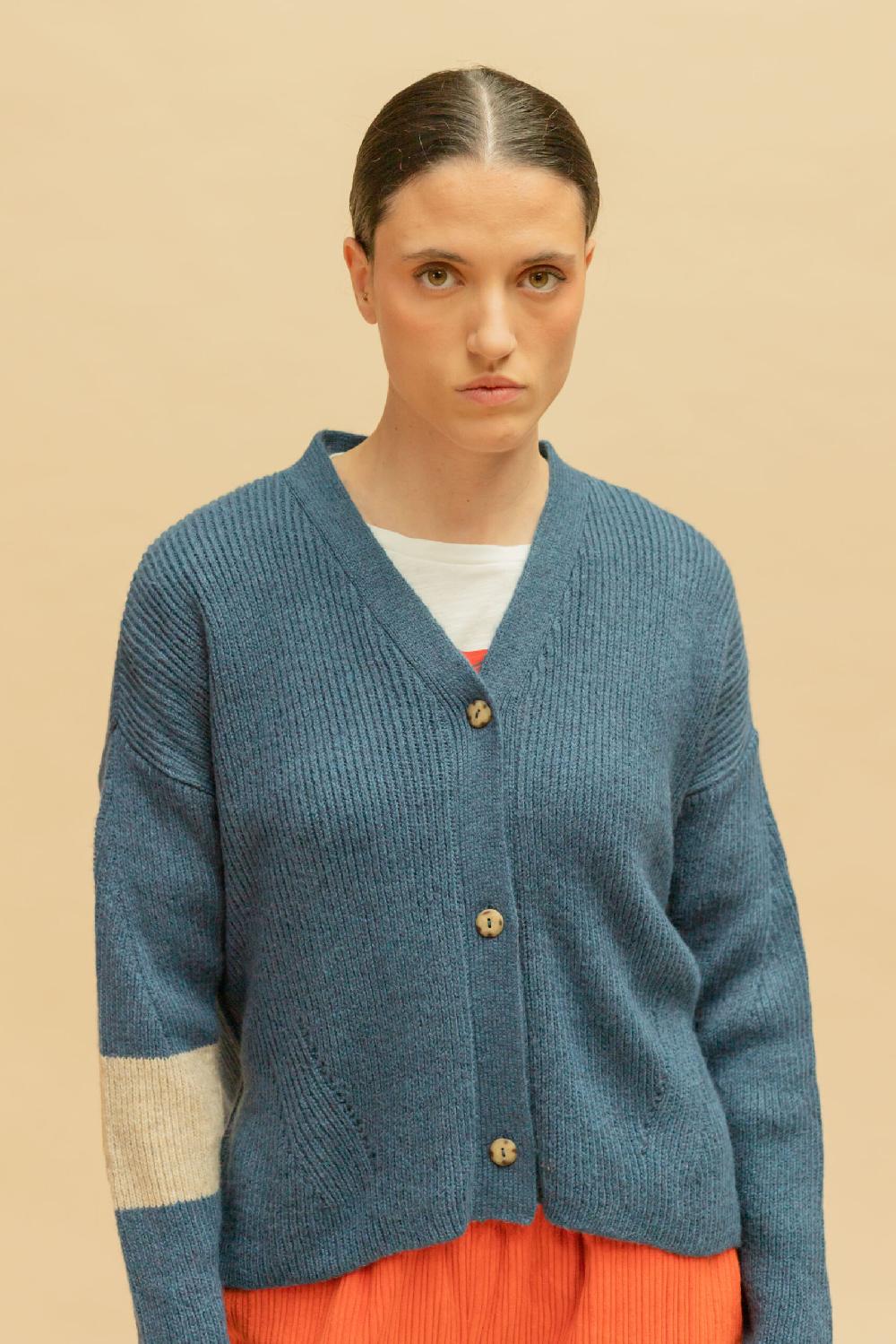 Pan Producto Básico Cárdigan Azul Y Tostado