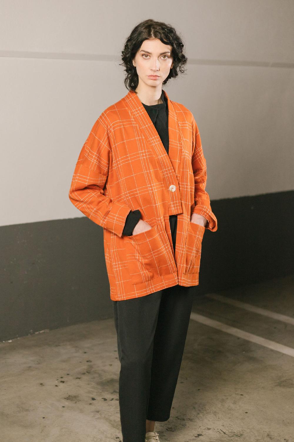 Pan Producto Básico Chaqueta Cuadros Naranja