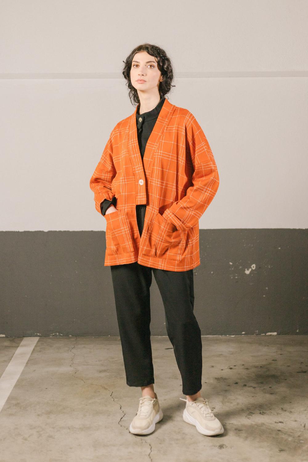 Pan Producto Básico Chaqueta Cuadros Naranja