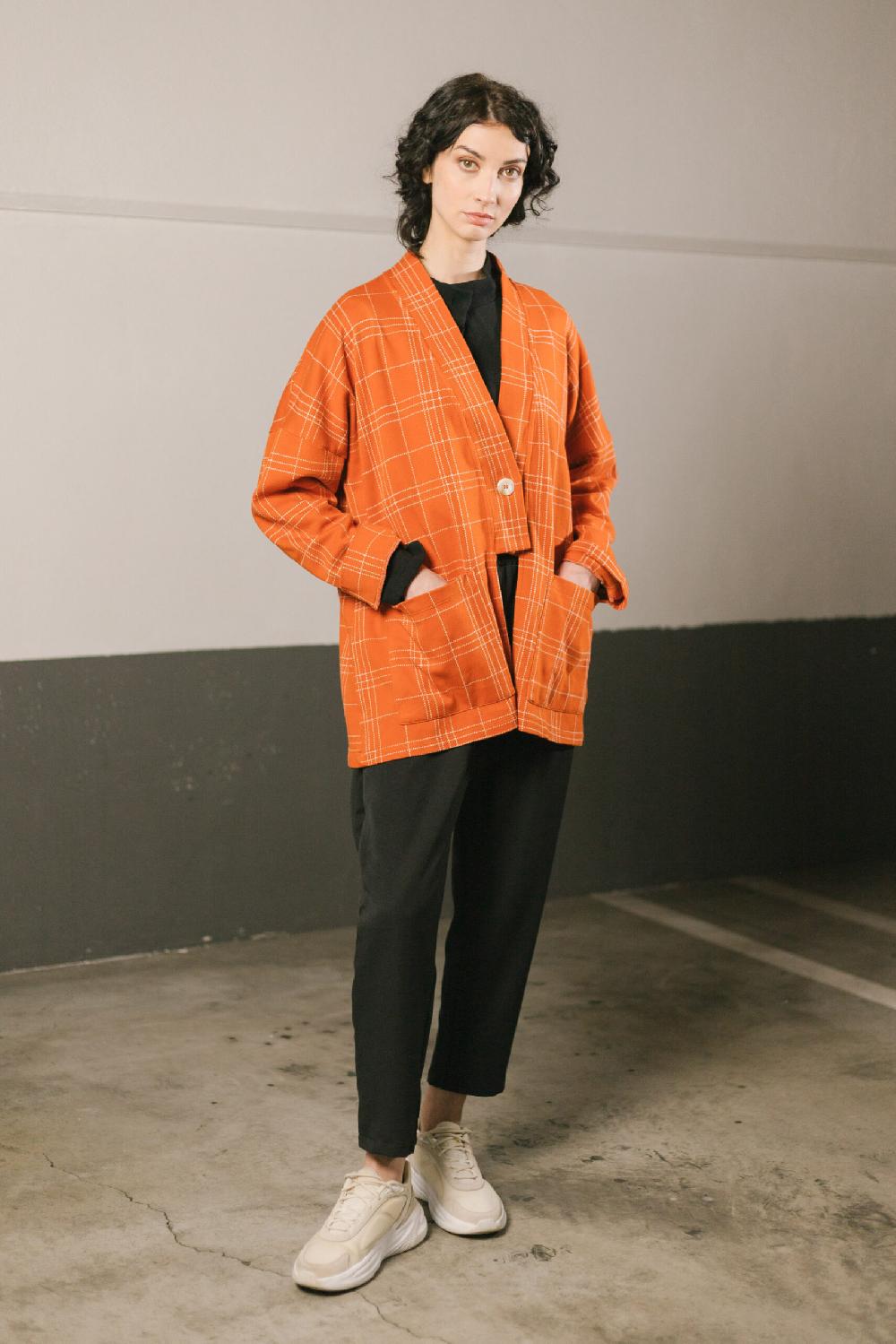 Pan Producto Básico Chaqueta Cuadros Naranja