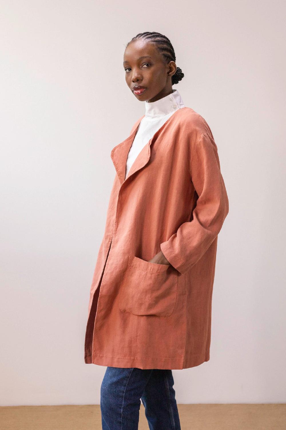 Pan Producto Básico Chaqueta De Lino Color Teja